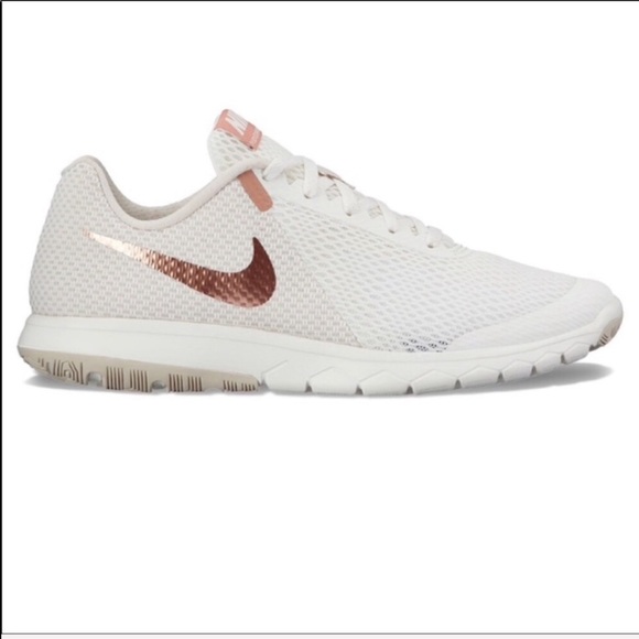 white nike shoes with rose gold swoosh
